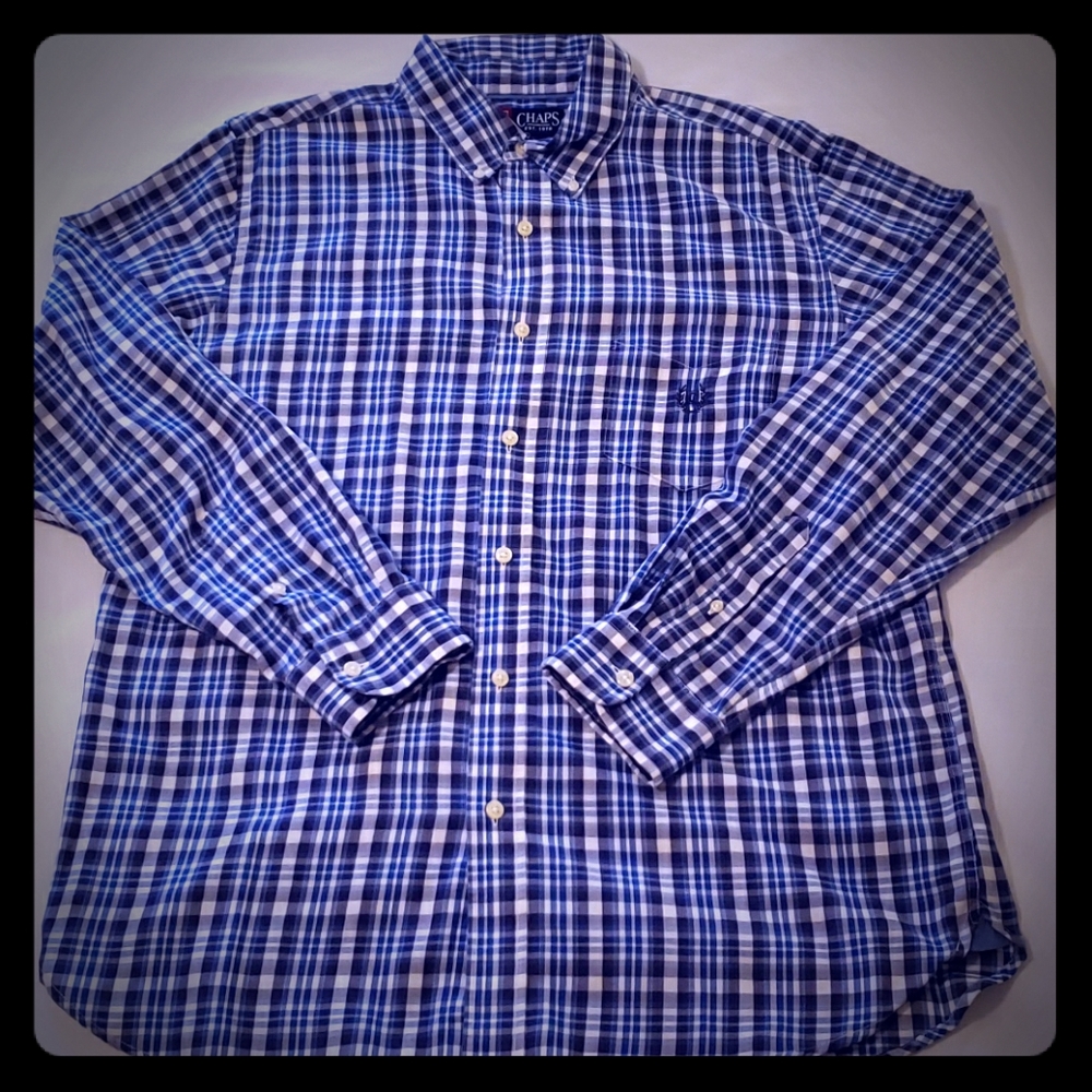 Chaps Button Down Plaid Shirt Men's Sz. L